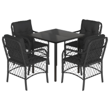 vidaXL 5 részes fekete polyrattan kerti étkezőgarnitúra párnákkal (3212104) kerti bútor