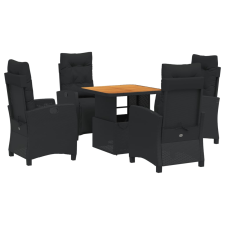 vidaXL 5 részes fekete polyrattan kerti étkezőgarnitúra párnákkal (3277388) kerti bútor