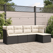 vidaXL 5 részes fekete polyrattan kerti kanapészett párnákkal kerti bútor