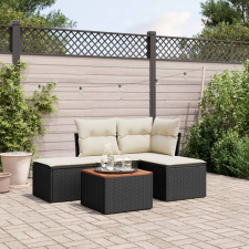 vidaXL 5 részes fekete polyrattan kerti kanapészett párnákkal kerti bútor