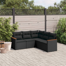 vidaXL 5 részes fekete polyrattan kerti kanapészett párnákkal kerti bútor