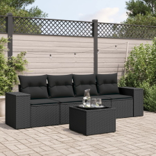 vidaXL 5 részes fekete polyrattan kerti kanapészett párnákkal kerti bútor