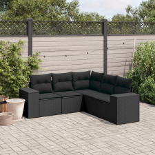 vidaXL 5 részes fekete polyrattan kerti kanapészett párnákkal kerti bútor