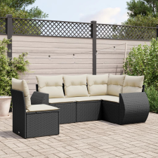 vidaXL 5 részes fekete polyrattan kerti kanapészett párnákkal kerti bútor