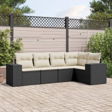 vidaXL 5 részes fekete polyrattan kerti kanapészett párnákkal kerti bútor