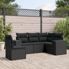 vidaXL 5 részes fekete polyrattan kerti kanapészett párnákkal kerti bútor