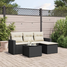 vidaXL 5 részes fekete polyrattan kerti kanapészett párnákkal kerti bútor
