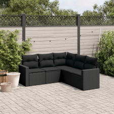 vidaXL 5 részes fekete polyrattan kerti kanapészett párnákkal kerti bútor