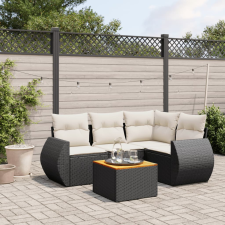 vidaXL 5 részes fekete polyrattan kerti kanapészett párnákkal kerti bútor
