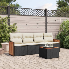 vidaXL 5 részes fekete polyrattan kerti kanapészett párnákkal kerti bútor