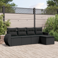 vidaXL 5 részes fekete polyrattan kerti kanapészett párnákkal kerti bútor
