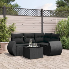 vidaXL 5 részes fekete polyrattan kerti kanapészett párnákkal kerti bútor