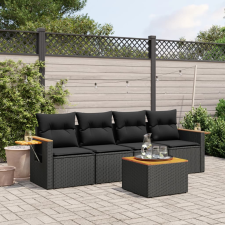 vidaXL 5 részes fekete polyrattan kerti kanapészett párnákkal kerti bútor