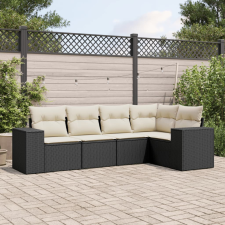 vidaXL 5 részes fekete polyrattan kerti kanapészett párnákkal kerti bútor