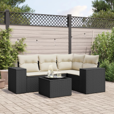 vidaXL 5 részes fekete polyrattan kerti kanapészett párnákkal kerti bútor