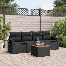 vidaXL 5 részes fekete polyrattan kerti kanapészett párnákkal kerti bútor