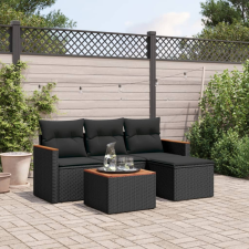 vidaXL 5 részes fekete polyrattan kerti kanapészett párnákkal kerti bútor