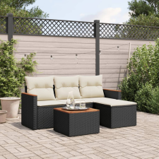 vidaXL 5 részes fekete polyrattan kerti kanapészett párnákkal kerti bútor