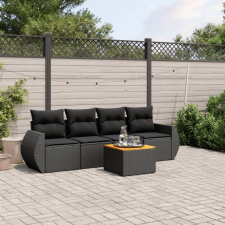 vidaXL 5 részes fekete polyrattan kerti kanapészett párnákkal kerti bútor