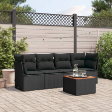vidaXL 5 részes fekete polyrattan kerti kanapészett párnákkal kerti bútor