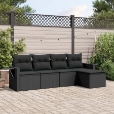 vidaXL 5 részes fekete polyrattan kerti kanapészett párnákkal kerti bútor