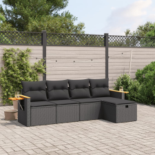 vidaXL 5 részes fekete polyrattan kerti kanapészett párnákkal kerti bútor
