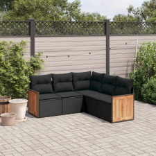 vidaXL 5 részes fekete polyrattan kerti kanapészett párnákkal kerti bútor