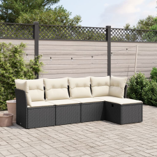 vidaXL 5 részes fekete polyrattan kerti kanapészett párnákkal kerti bútor