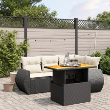 vidaXL 5 részes fekete polyrattan kerti kanapészett párnákkal kerti bútor