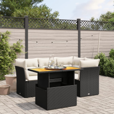 vidaXL 5 részes fekete polyrattan kerti kanapészett párnákkal kerti bútor