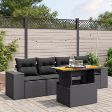 vidaXL 5 részes fekete polyrattan kerti kanapészett párnákkal kerti bútor