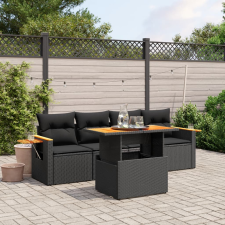 vidaXL 5 részes fekete polyrattan kerti kanapészett párnákkal kerti bútor