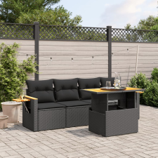vidaXL 5 részes fekete polyrattan kerti kanapészett párnákkal kerti bútor