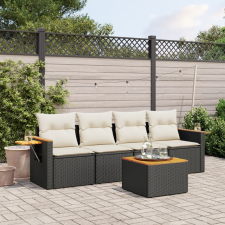 vidaXL 5 részes fekete polyrattan kerti kanapészett párnákkal kerti bútor
