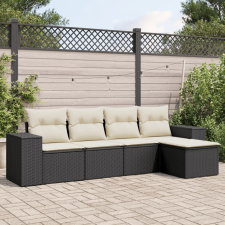 vidaXL 5 részes fekete polyrattan kerti kanapészett párnákkal kerti bútor