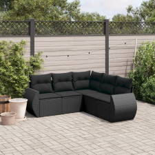 vidaXL 5 részes fekete polyrattan kerti kanapészett párnákkal kerti bútor