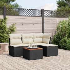 vidaXL 5 részes fekete polyrattan kerti kanapészett párnákkal kerti bútor