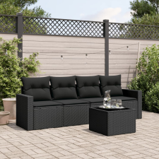 vidaXL 5 részes fekete polyrattan kerti kanapészett párnákkal kerti bútor