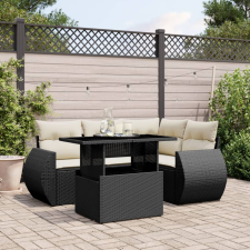 vidaXL 5 részes fekete polyrattan kerti kanapészett párnákkal kerti bútor