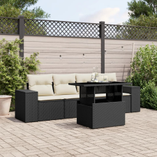 vidaXL 5 részes fekete polyrattan kerti kanapészett párnákkal kerti bútor