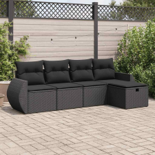 vidaXL 5 részes fekete polyrattan kerti kanapészett párnákkal kerti bútor