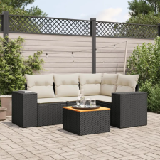 vidaXL 5 részes fekete polyrattan kerti kanapészett párnákkal kerti bútor