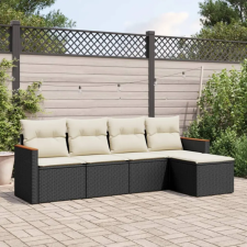 vidaXL 5 részes fekete polyrattan kerti kanapészett párnákkal kerti bútor
