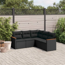 vidaXL 5 részes fekete polyrattan kerti kanapészett párnákkal kerti bútor
