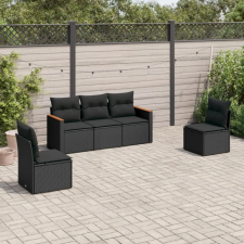 vidaXL 5 részes fekete polyrattan kerti kanapészett párnákkal kerti bútor