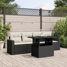 vidaXL 5 részes fekete polyrattan kerti kanapészett párnákkal kerti bútor