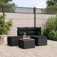 vidaXL 5 részes fekete polyrattan kerti kanapészett párnákkal kerti bútor
