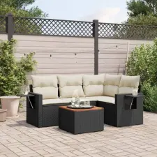 vidaXL 5 részes fekete polyrattan kerti kanapészett párnákkal kerti bútor