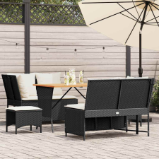 vidaXL 5 részes fekete polyrattan kerti kanapészett párnákkal kerti bútor