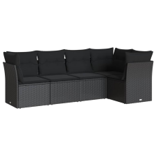 vidaXL 5 részes fekete polyrattan kerti kanapészett párnákkal (3217595) kerti bútor